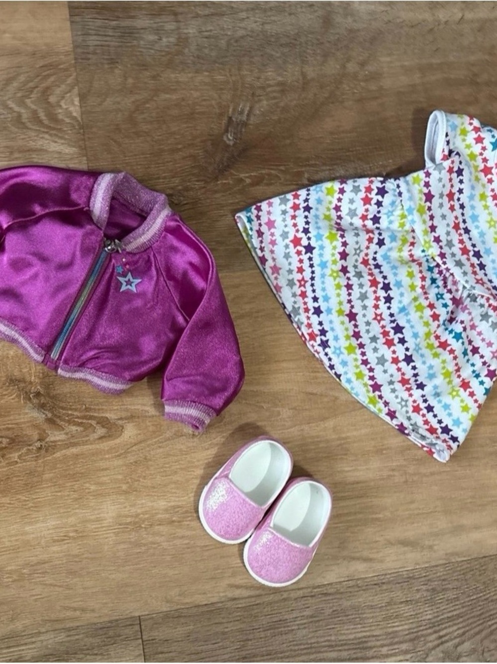 American Girl Hot Pink Jacket, Star Dress & Glitter Pink Shoes Truly Me Outfit